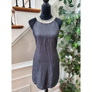 Adrianna Papell Women Gray Cotton Round Neck Sleeveless Knee Length Dress Size 6
